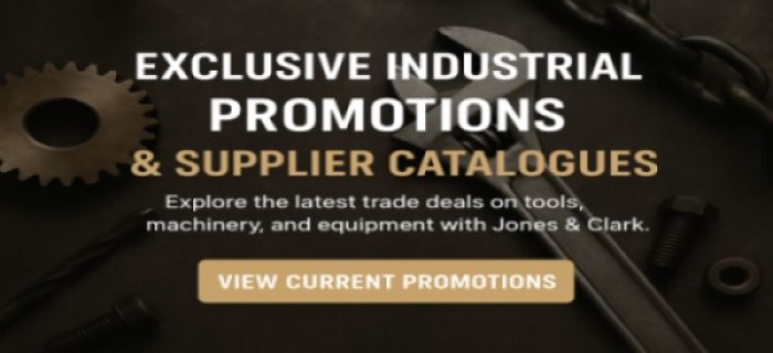 Industrial tools and equipment with supplier catalogues – Jones & Clark promotions showcasing leading UK brands and seasonal offers.